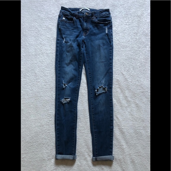 Kan Can Women’s Mid Rise Distressed Skinny Jeans - Picture 2 of 5